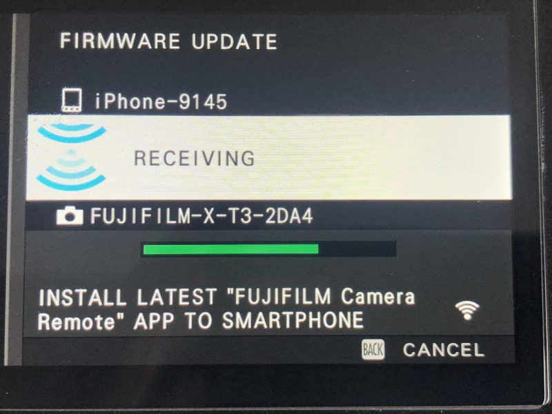 Fujifilm X-T3 Receiving Firmware